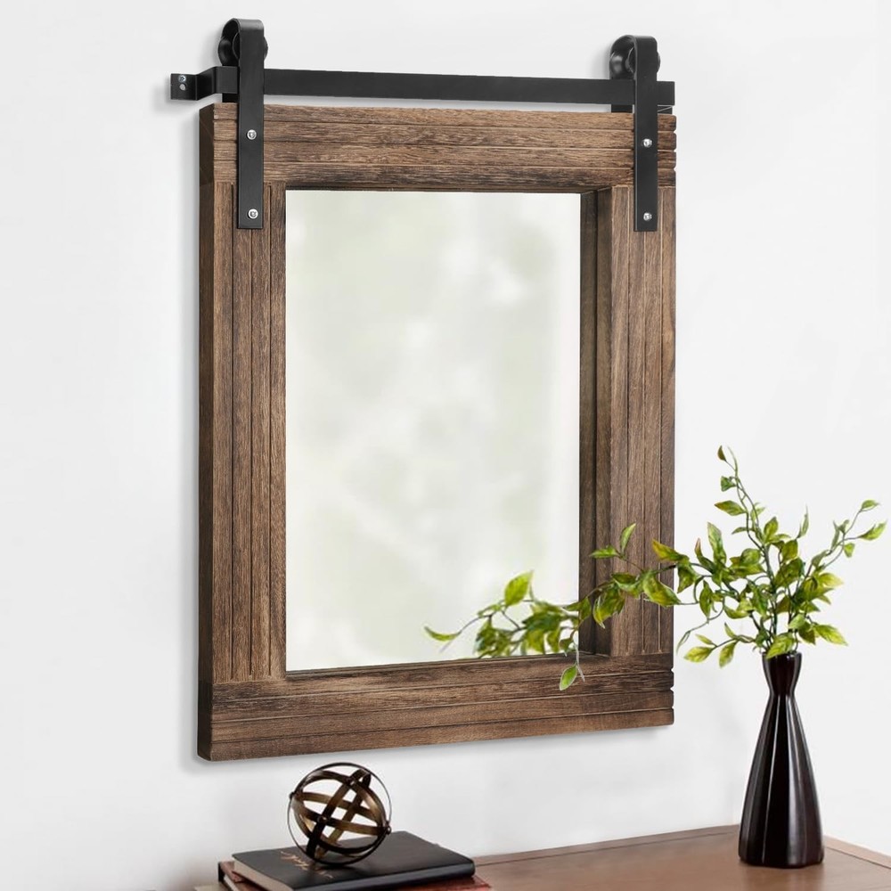 Rustic Rectangle Wood Frame Wall Mirror - Large Decorative Mirror for Bedroom, L