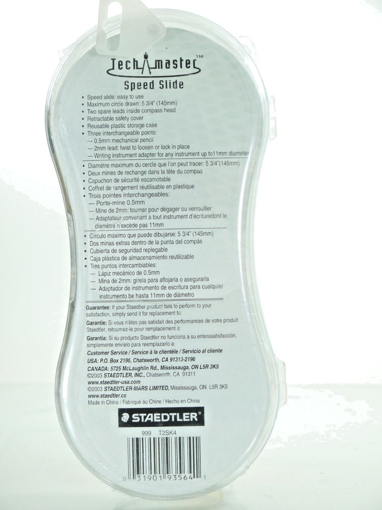 TECH MASTER SPEED SLIDE PROTRACTOR (COMPASS) for DRAWING CIRCLES SEALED