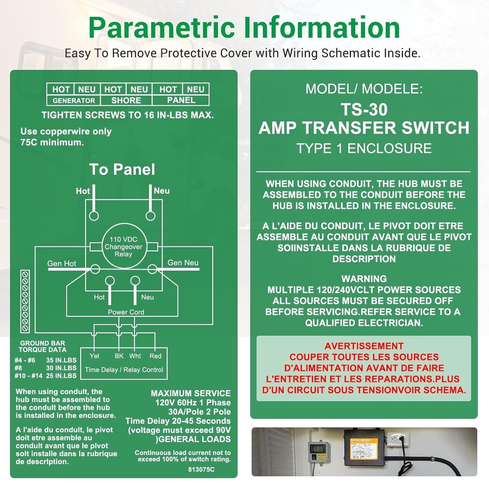 30 Amp Transfer Switch, Automatic Generator Transfer Switch for RV, Shore Power,