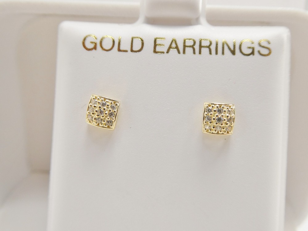 10K REAL SOLID YELLOW GOLD SQUARE PUSH POST EARRINGS