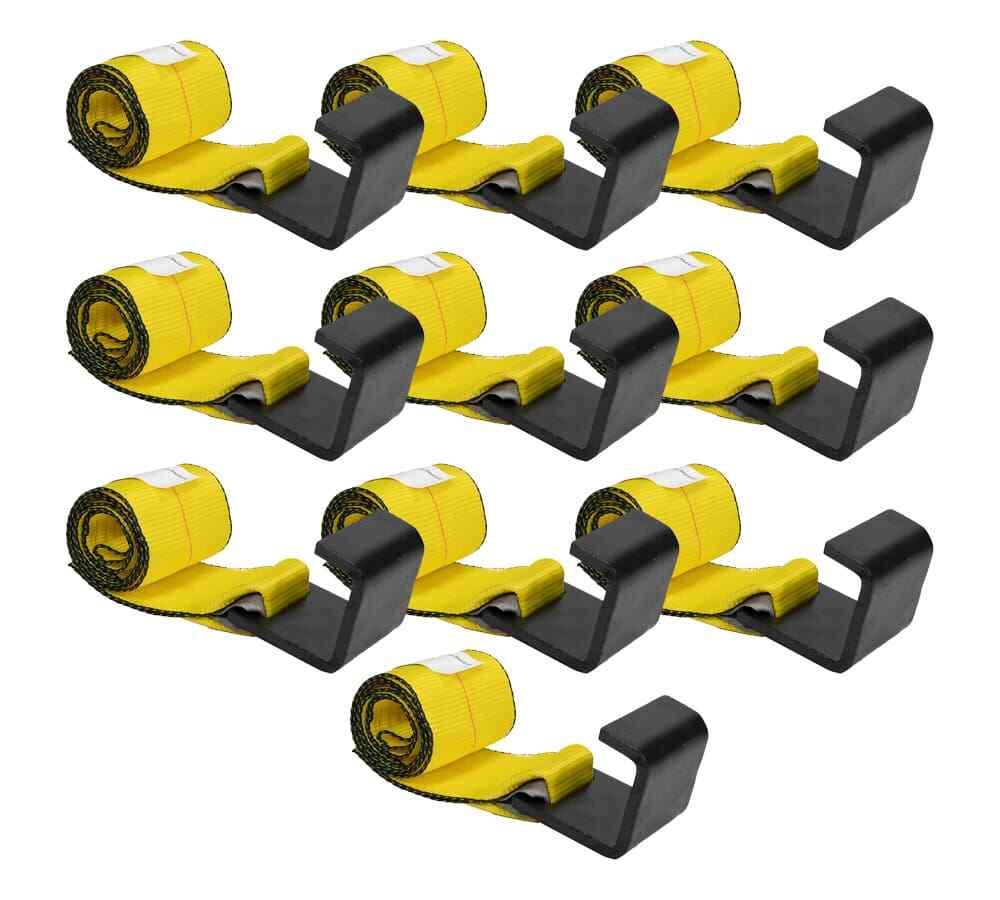 (10 Pack) 4" x 5' Roll Off Container Yellow Winch Strap w/ Large Flat Hook fo...