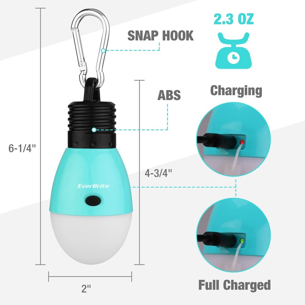 EverBrite 2PACK Rechargeable Camping LED Bulb 3 Lighting Mode USB LED Tent Light