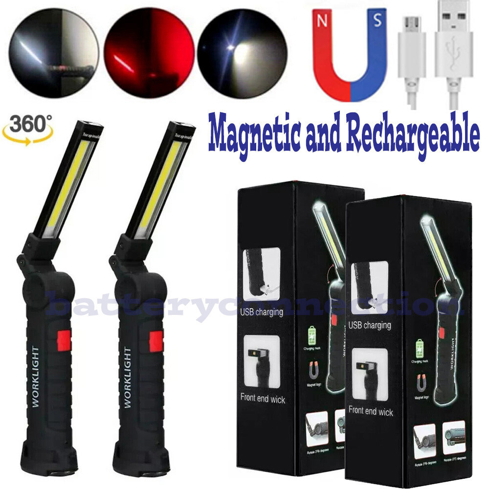 2x Rechargeable LED COB Work Light Mechanic Flashlight Lamp Magnetic Base Bright