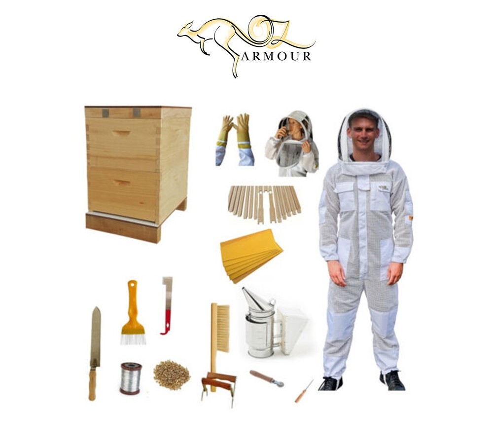BEEKEEPING STARTER HEAVY DUTY POLY COTTON SUIT, GLOVES, BEEHIVE, FRAMES & TOOLS