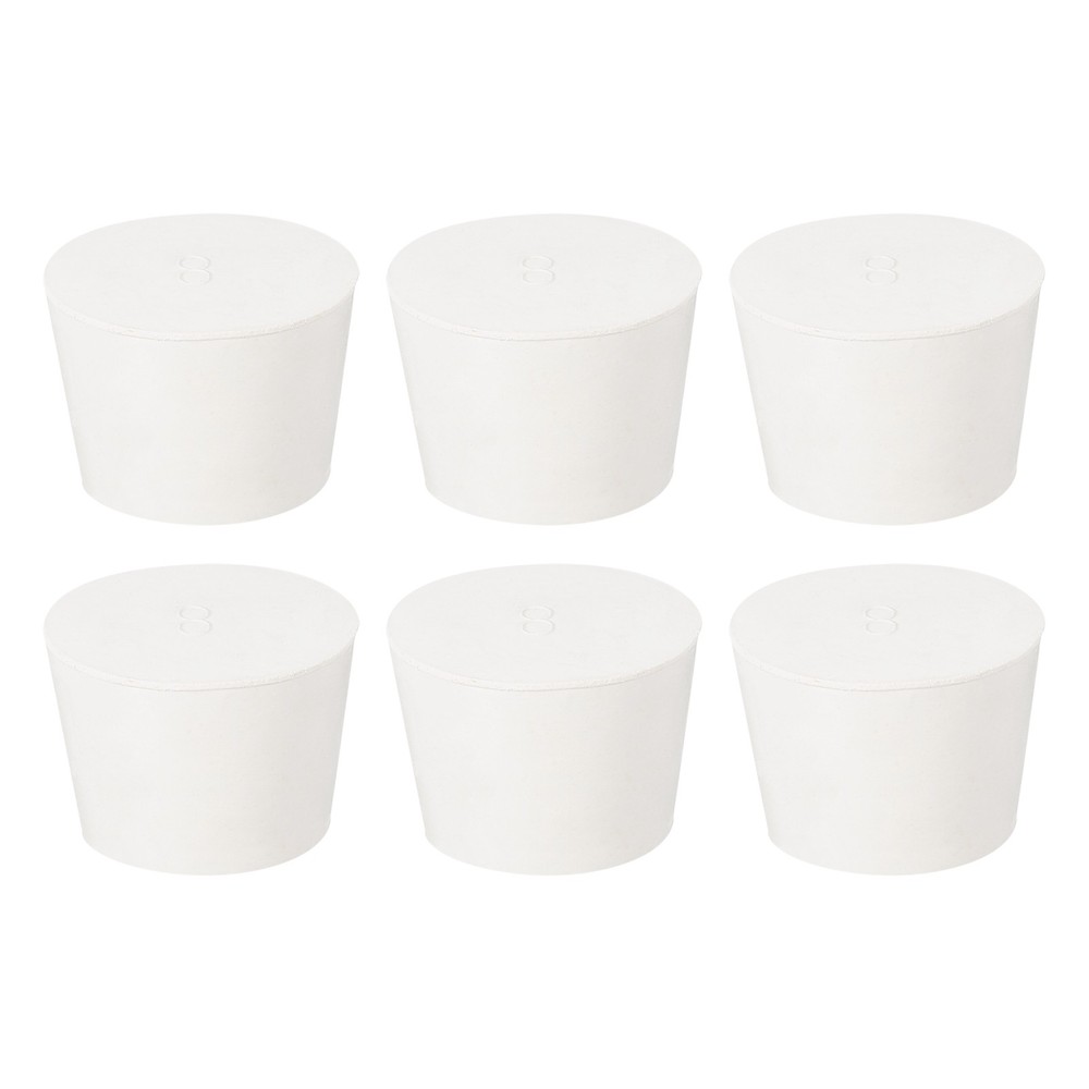 6Pcs Solid Rubber Stoppers, White 8# Tapered Lab Plugs, 42x33x30mm