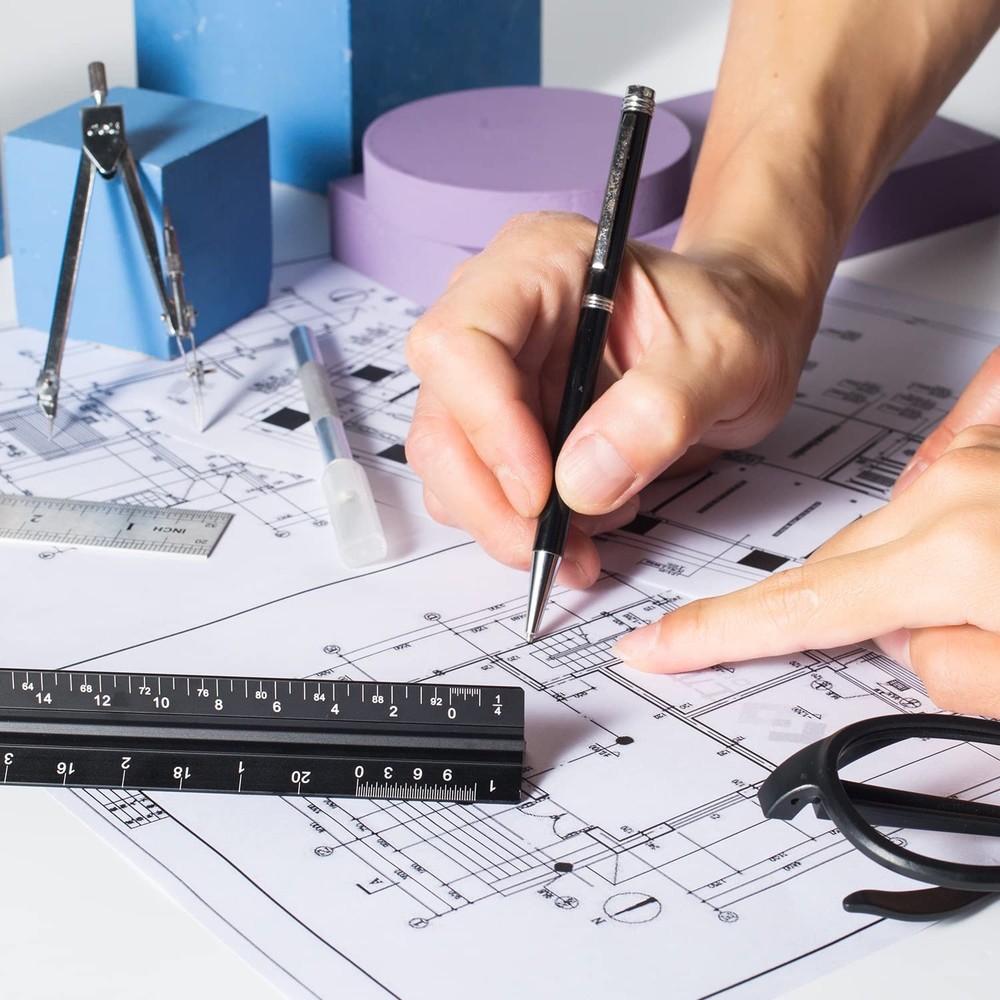 Architectural Scale Ruler Set, 2 Pack 12 Inch Aluminum Architect Ruler with