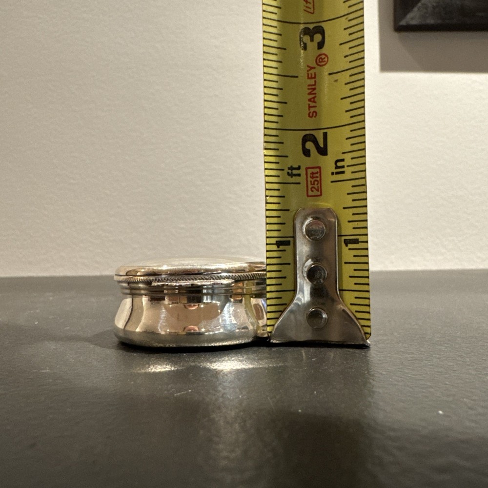 Reed & Barton Sterling Silver Round Pill Box With Engine Turned Lid and Monogram