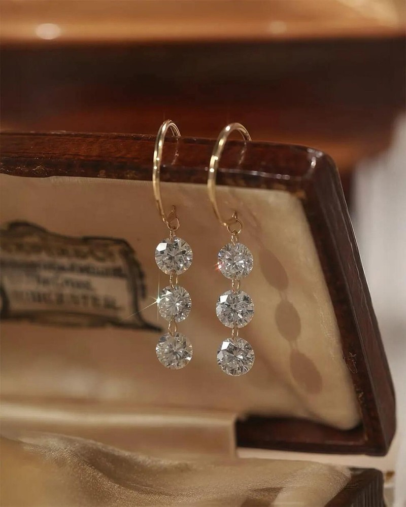 Three Drilled Lab Grown Diamonds,14K Solid Gold Dangle Earrings, Minimalist Gift