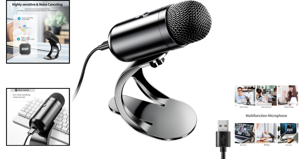 USB Computer Microphone for Recording and Streaming with Mute Button
