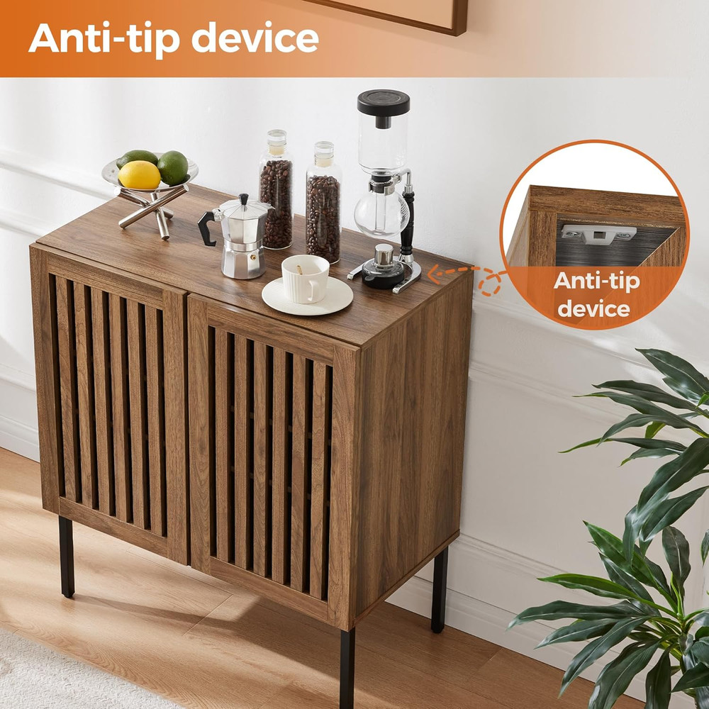Walnut Buffet Cabinet with Storage & Adjustable Shelf for Dining & Living Spaces