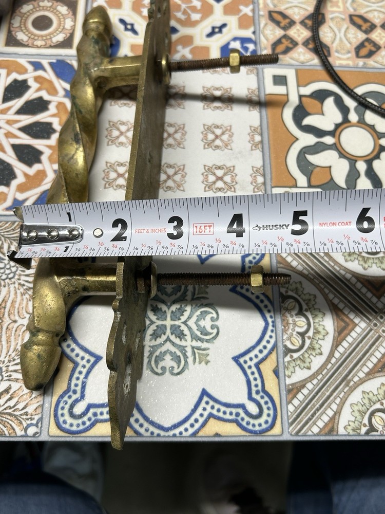 Ornate Solid Brass Door Pull Handle Architectural Salvage Aged Patina MCM