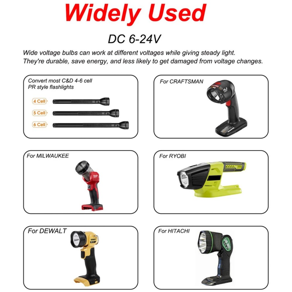 2x P13.5S LED Bulb 3W 6-24V For Maglite C D Cell Flashlight Replacement Light