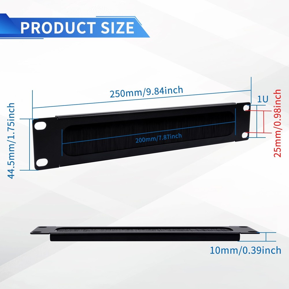 10 inch 1U Brush Cable Manager Rack Mount Cable Management Panel with Brush S...