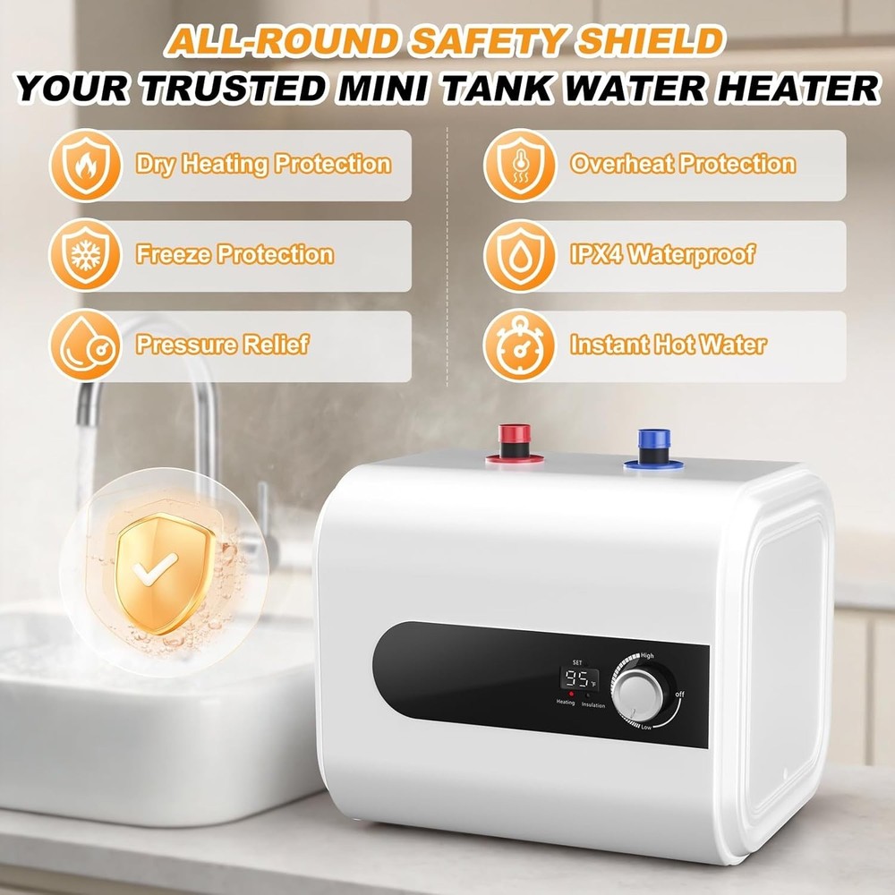 1.6Gal Mini Tank Water Heater 1500W Electric Under Sink 110V Point Use (28)