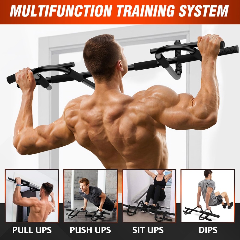 Multi Grip Pull Up Bar for Strength Training - Door Frame Wide Pull-up Black