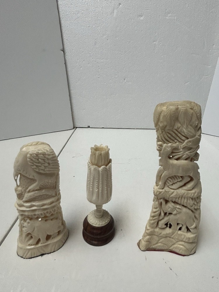 Stunning 3 Bone Hand Carved Decor