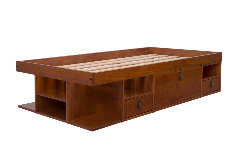 Memomad Bali Bed - Twin Size Storage Platform Bed Frame with Drawers (Caramel)