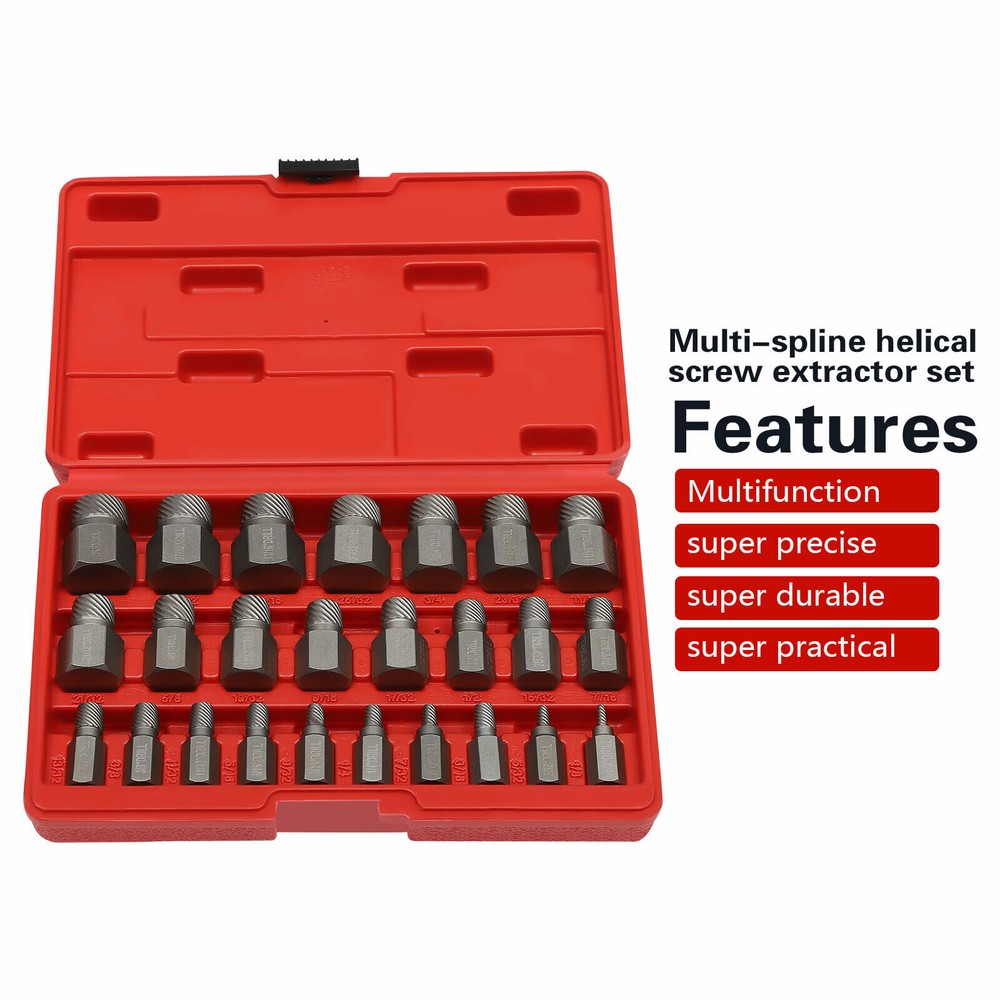 25Pcs Hex Head Multi-Spline Extractors Remove Tool Removes Broken Screws Bolts