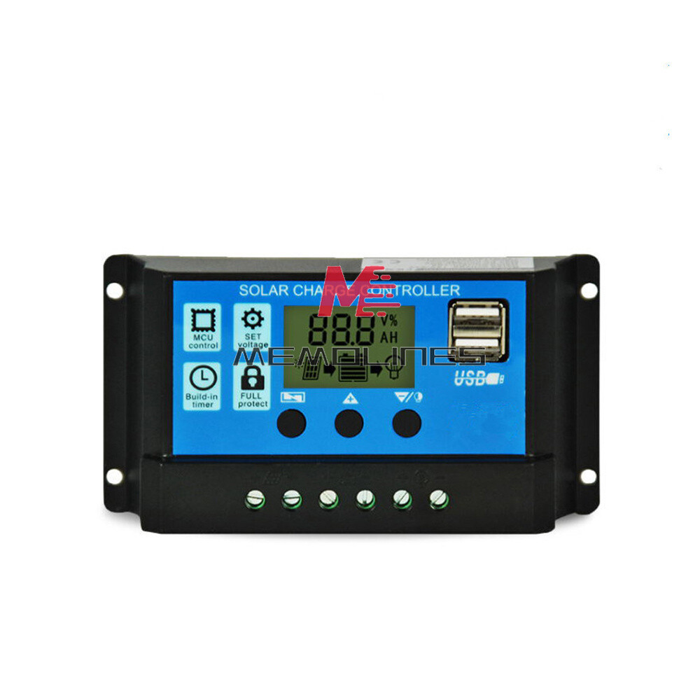 30A Solar Panel Battery Charge Controller 12V/24V LCD Regulator Auto Dual USB