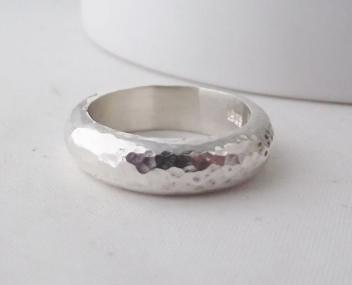 Solid 925 Sterling Silver Hammered Band Minimalist Handmade Unisex Ring for Gift