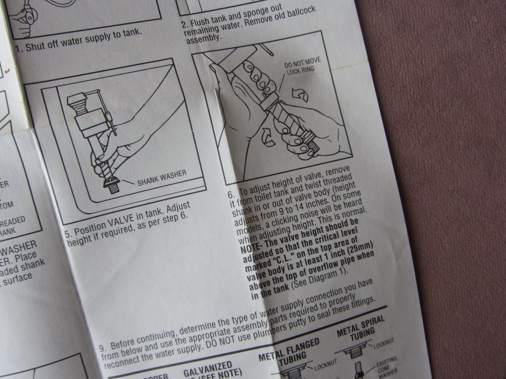Original 1999 Fluidmaster 400LS Pro Leak Sentry Installation Instructions