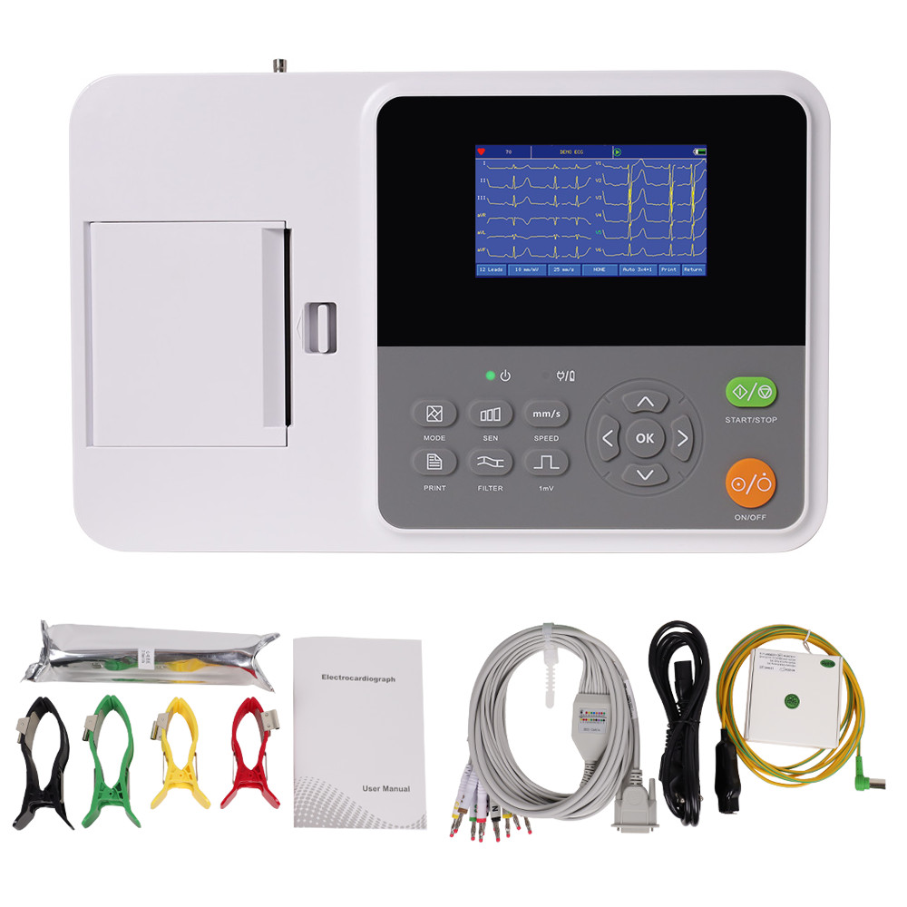 CONTEC E3 Portable 3-Channel 12-Lead ECG/EKG Machine with Printer + PC Software
