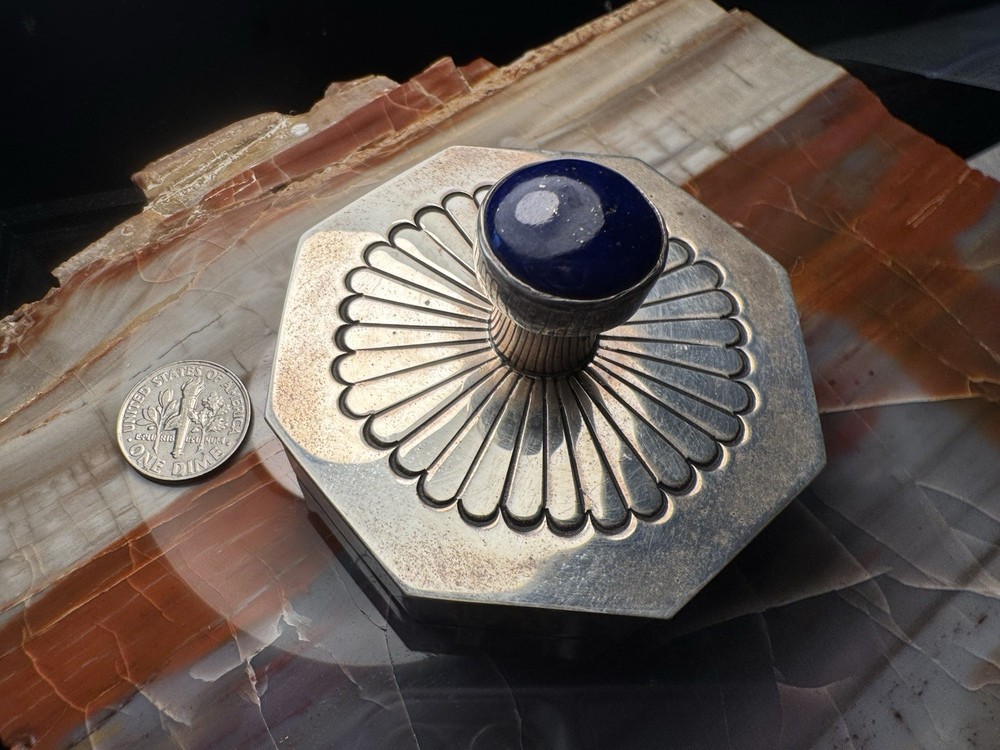 PJ Navajo Sterling Silver Octagonal Box with Lapis Handle  70g