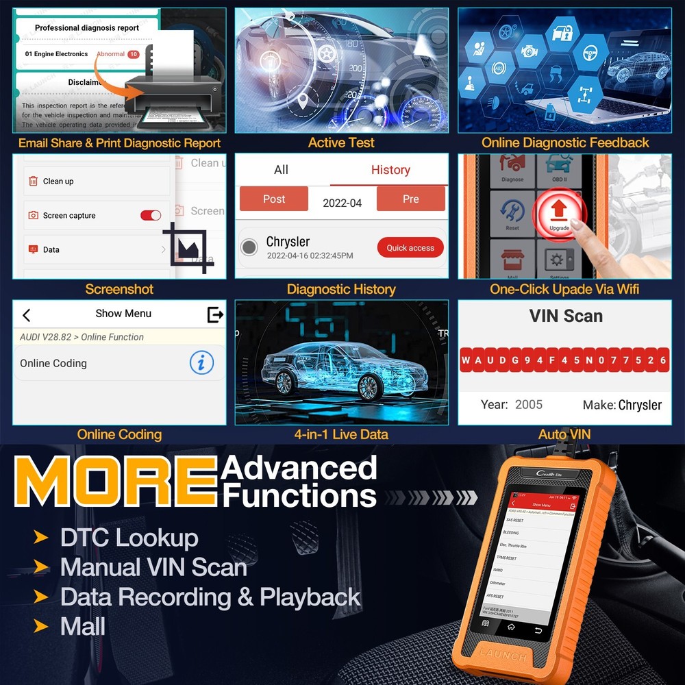 2024 LAUNCH Creader Elite for Honda Car OBD2 Diagnostic Tool Scanner Key Coding