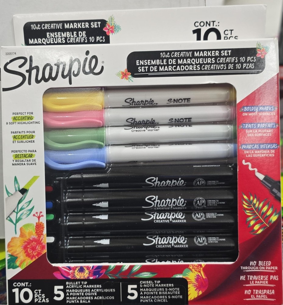 Sharpie Creative Assorted Markers Chisel/Bullet Tips, Assorted Colors 10/Pack
