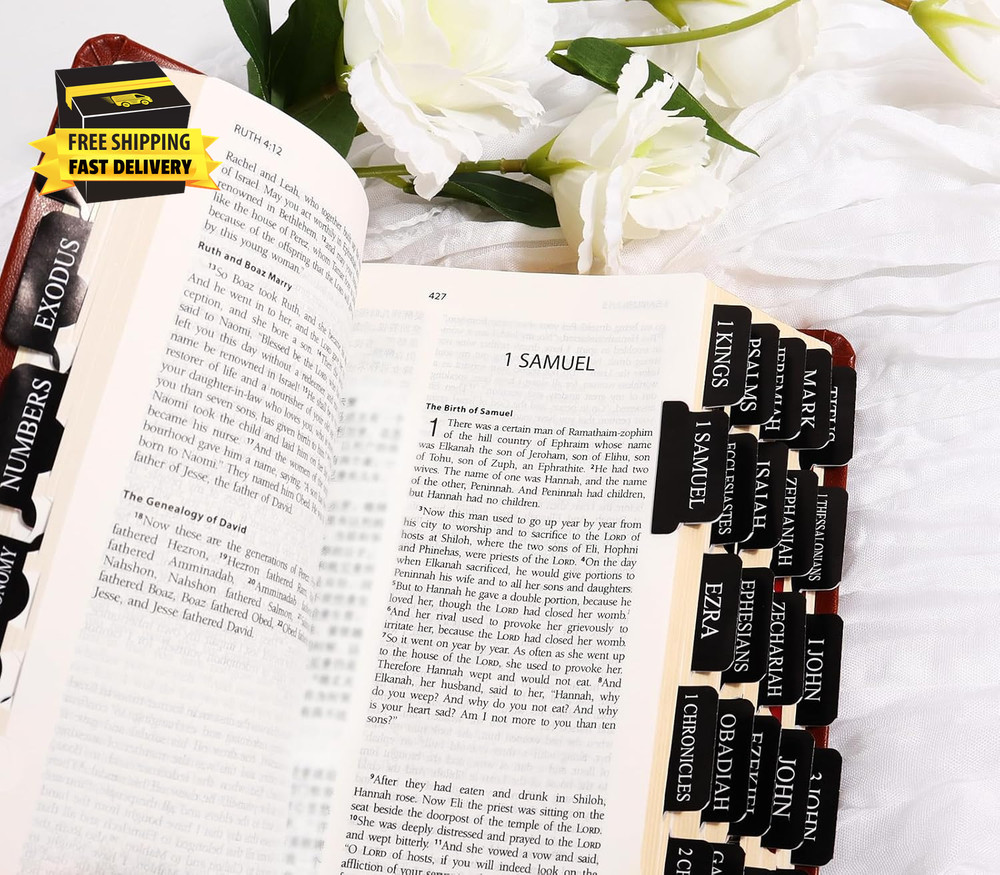 Black Bible Tabs for Men - Paper Index Tabs for Scripture Study & Chapter Marker
