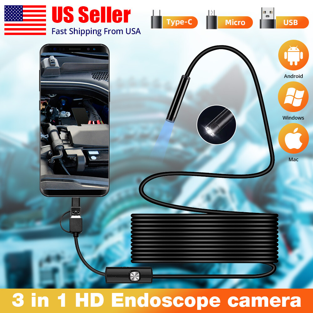 2M 7mm Snake Endoscope Borescope Inspection Camera for USB Type C Android PC