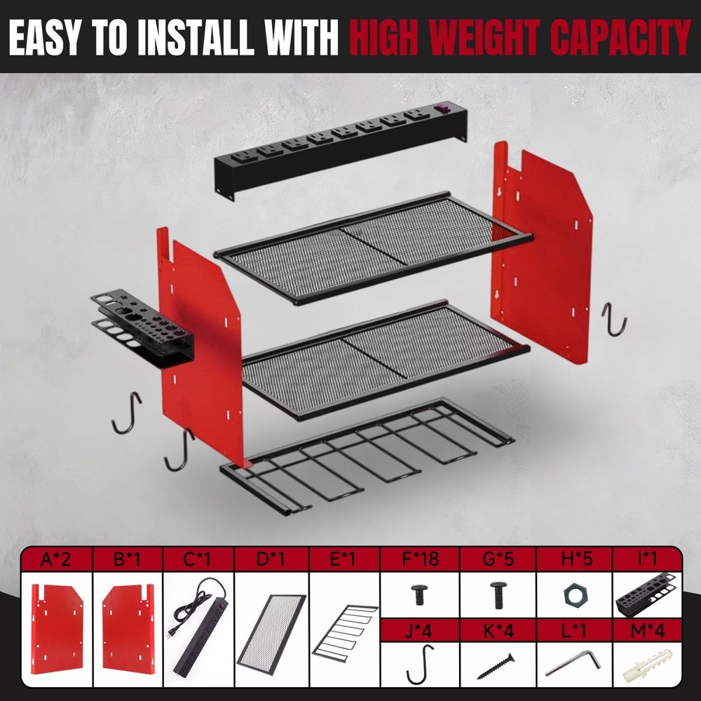 Modular Power Tool Organizer Wall Mount with Charging Station, 3-Layer Heavy ...