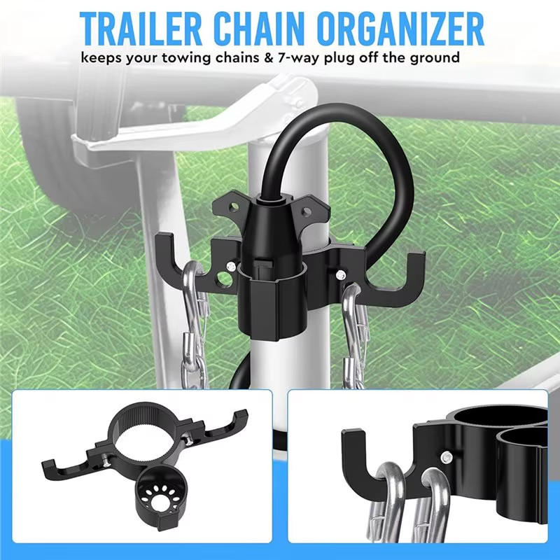 Aluminum Trailer Chain Holder 7-Way Plug Organizer 2” /2-1/4” Camper Tongue Jack