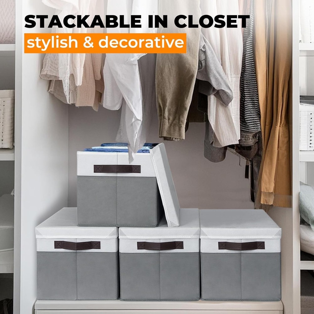 Large-Capacity Wardrobe Storage Basket Set with Lids, 4-Piece Stackable