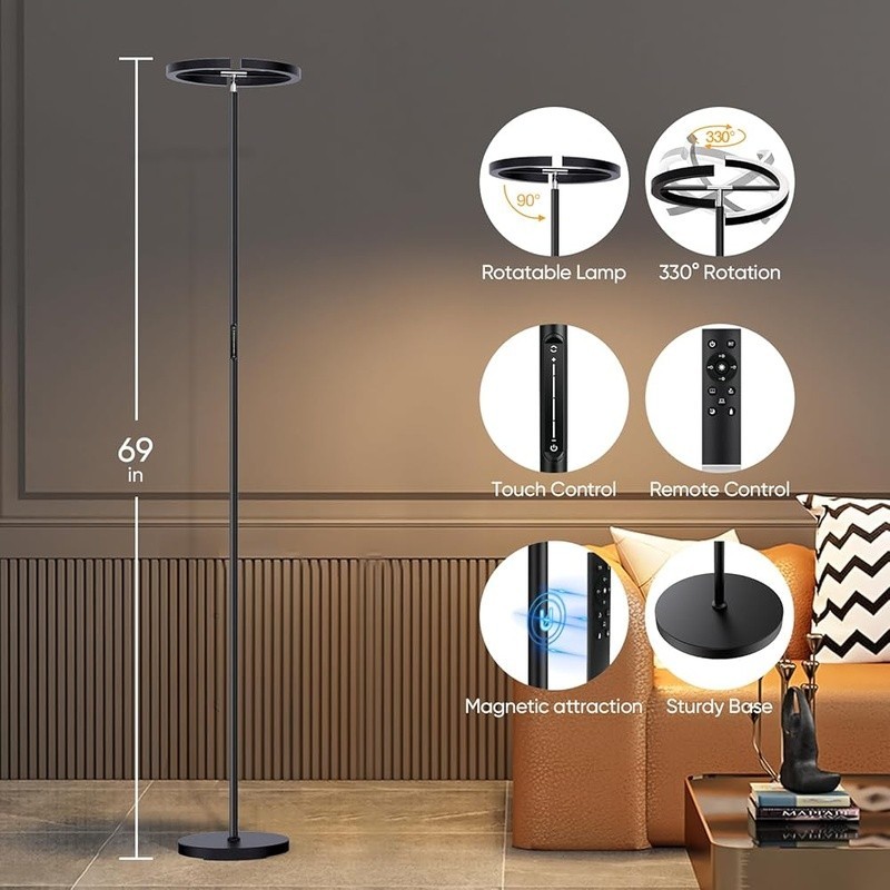Contemporary Dimmable LED Floor Lamp Remote Touch Control Adjtable Lighting