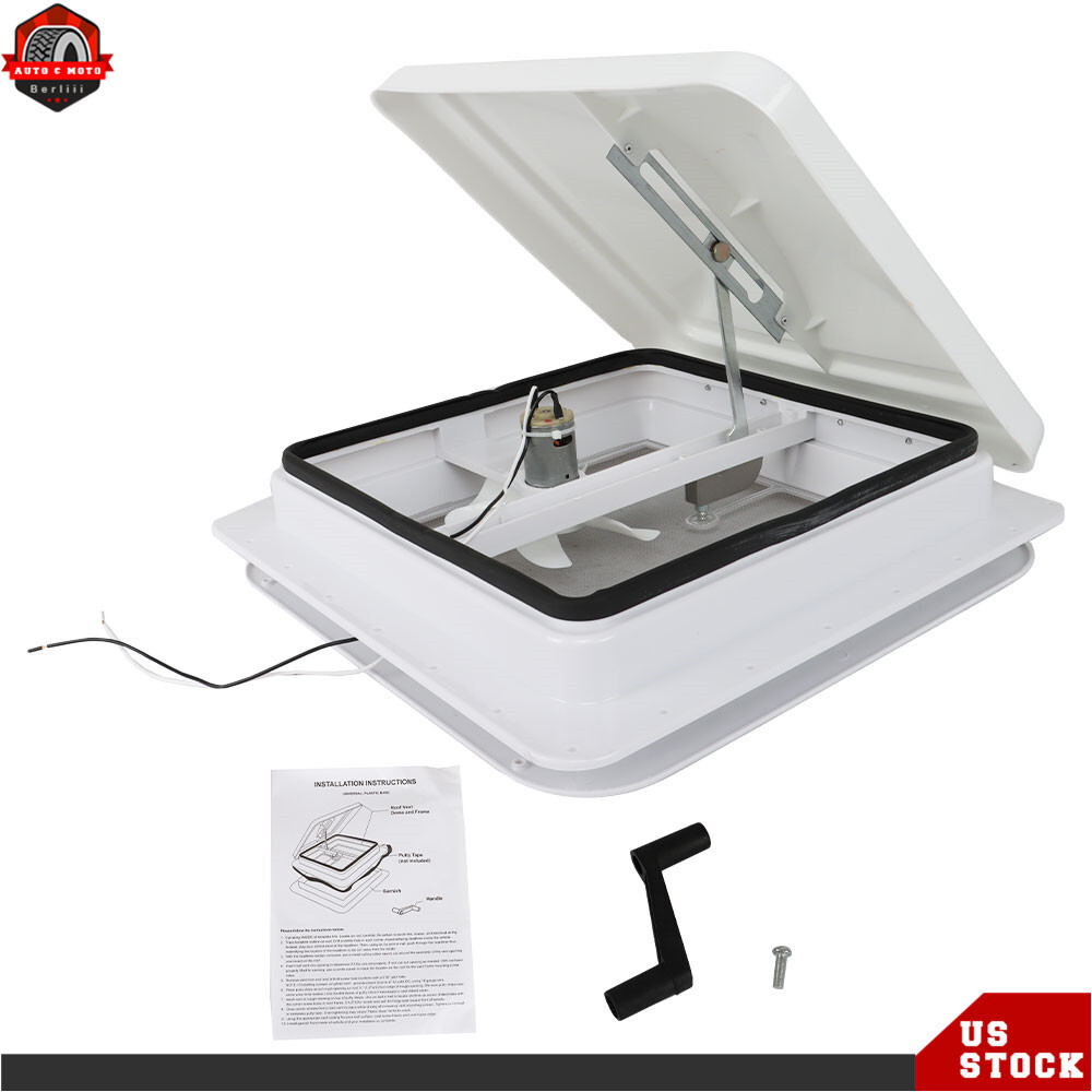 RV Roof Vent Fan Kit White 14" x 14" 12V 6" Blades For Camper Trailer Universal