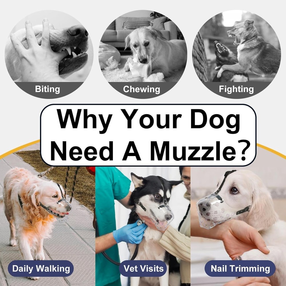 Dog Muzzle, Basket Muzzle for Small, Medium, Large Dogs, Plastic, Clear, Prev...