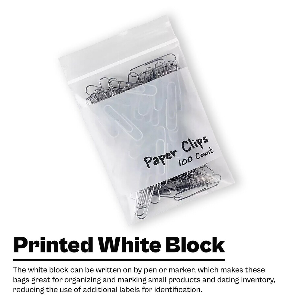 8 x 10" 4 Mil Reclosable Bag Writeable White Block Water Resistant 2000 Pcs