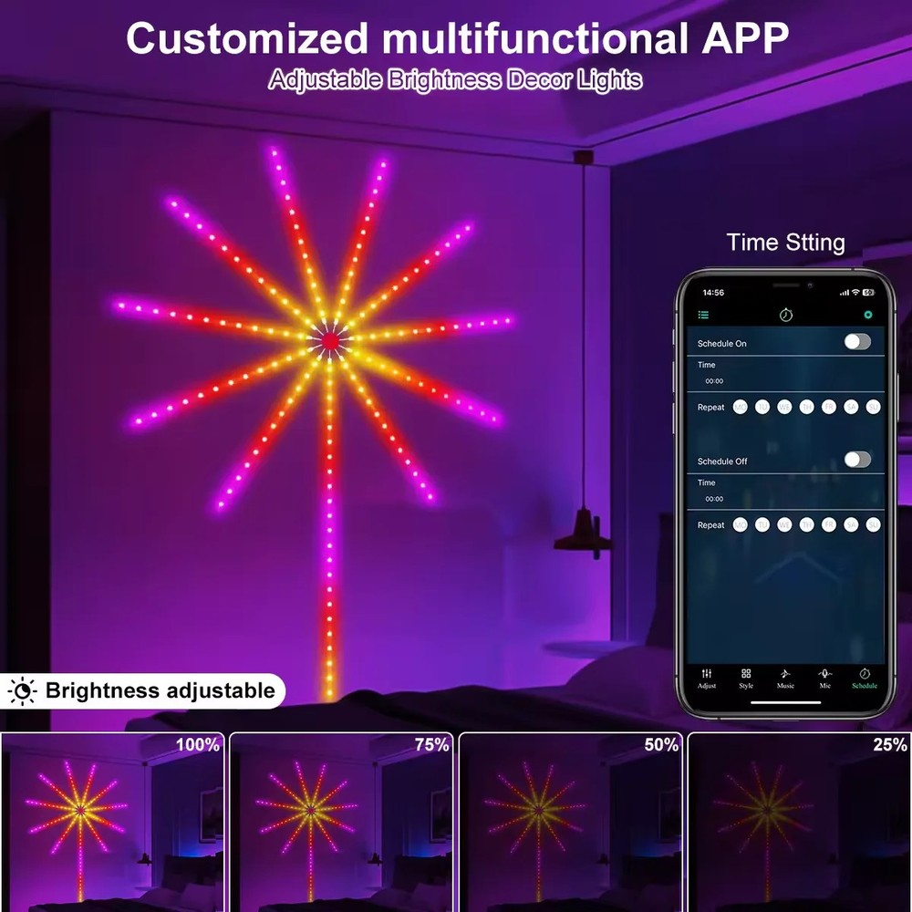 RGBIC Firework Strip Lights LED Bluetooth APP Control Neon Strip USB 5V Changing