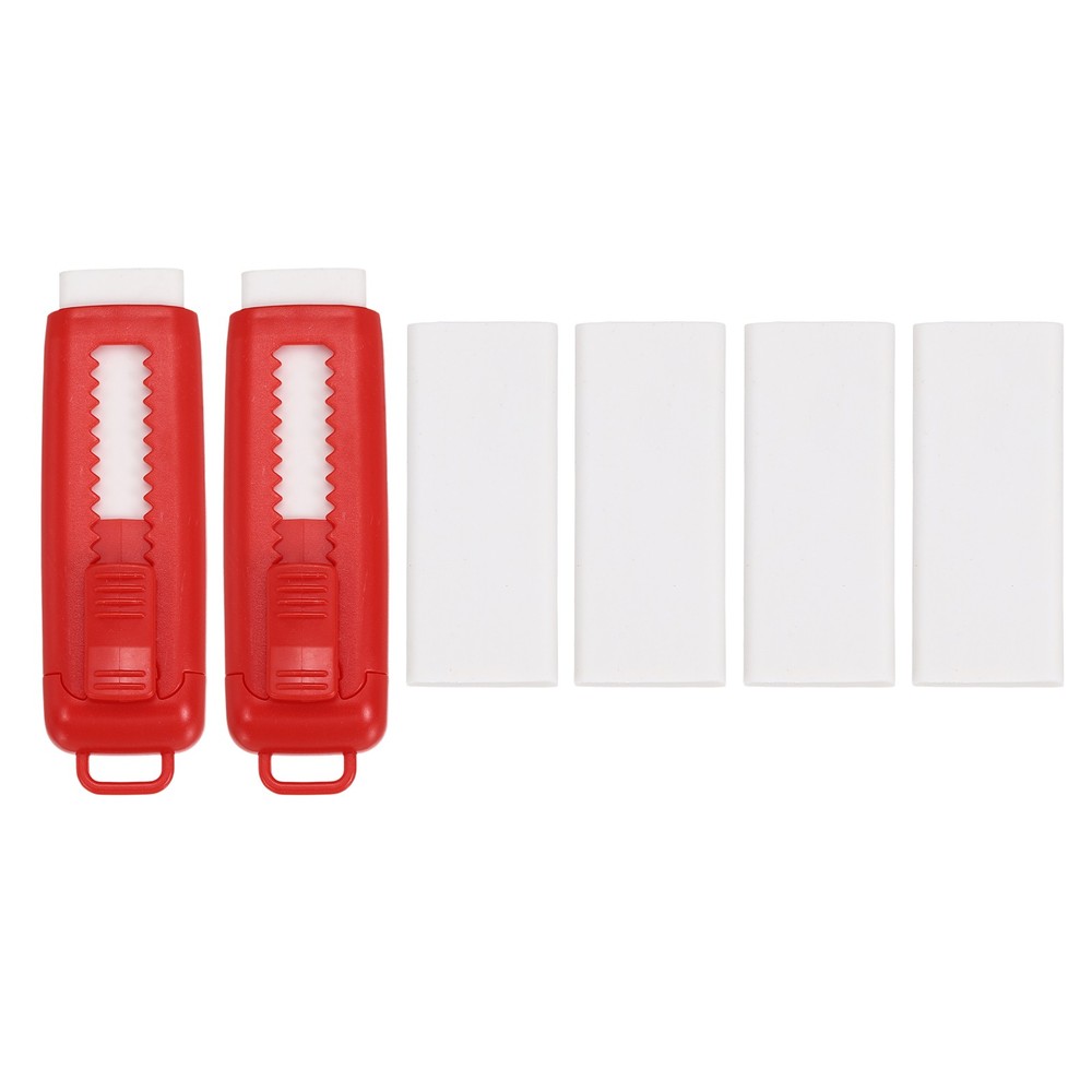 2+4Pack Erasers, Sliding Retractable Eraser Push Pull Pencil Erasers, Bright Red