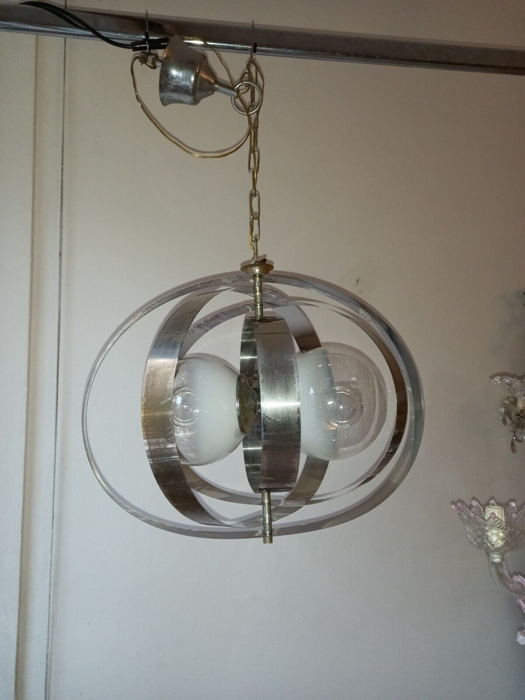 Particular Vintage Chandelier with Satellite Spheres Diffusers Old Lustre