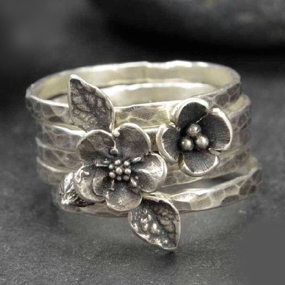 Solid 925 Sterling Silver Four Stacking Gift for Husband Ring Jewelry All Size