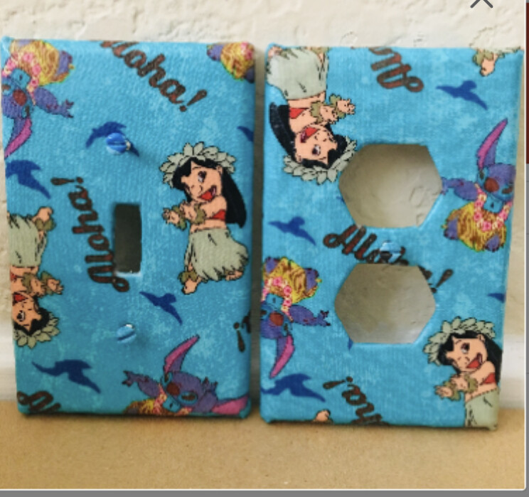 Assorted Lilo & Stitch Hawaiian Handmade Fabric Switch Plate Covers Set.