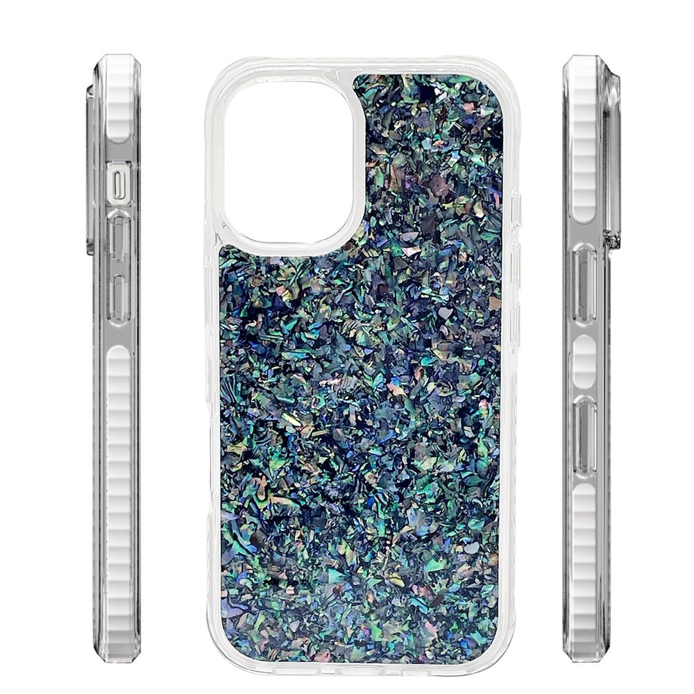iPhone 16 6.1" MagSafe Bling Case Real Seashell Pattern Protective Cover Emerald