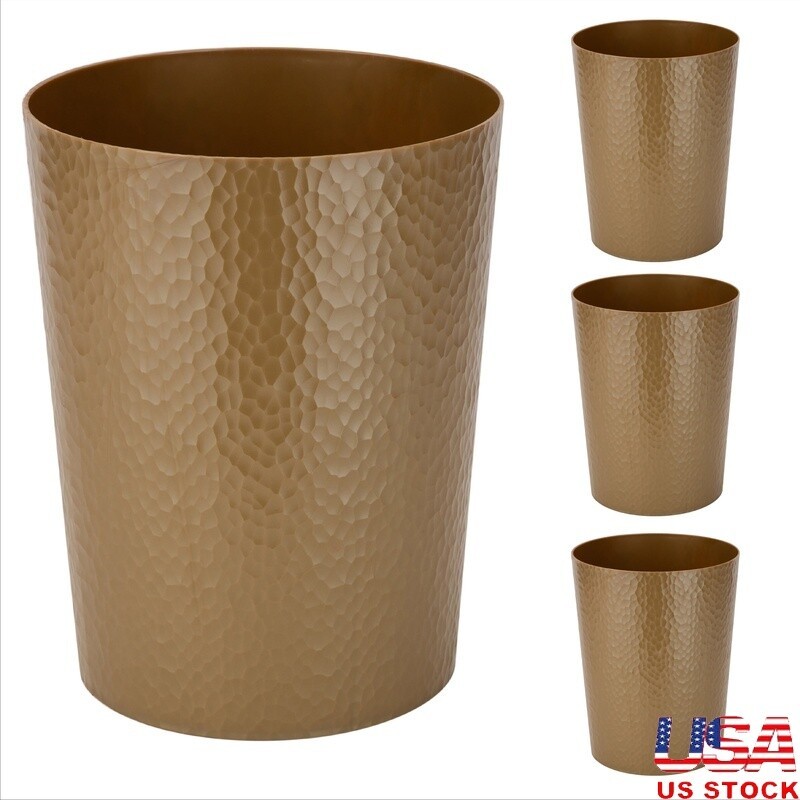Compact Hammered Plastic Trash Can Set 4 Pack Wastebasket Bathroom Office Dorm