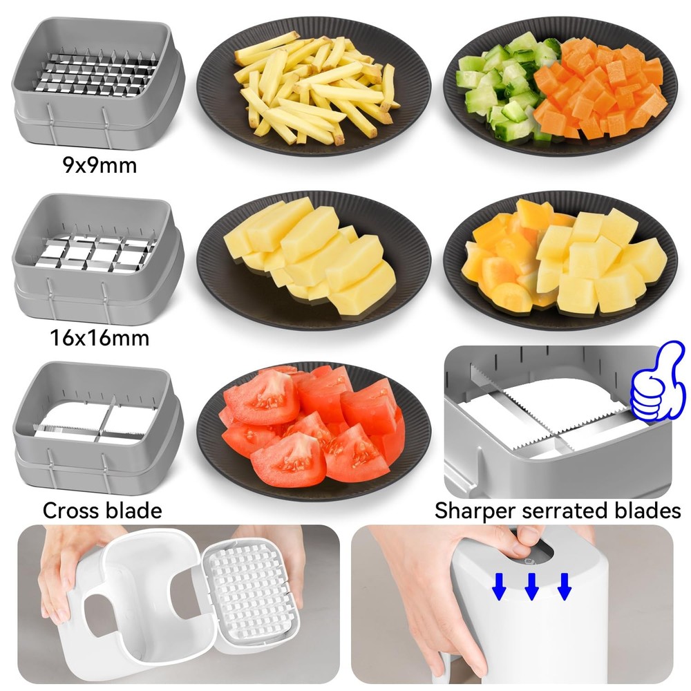 KEOUKE Multifunctional Vegetable Chopper White - 3 Interchangeable Blades Pot...