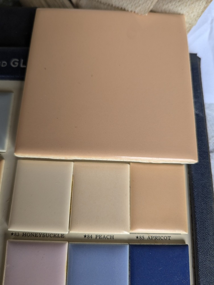 2 pc American Olean Encaustic #85 Apricot Ceramic Tile 4-1/4" Square Matte 1950s