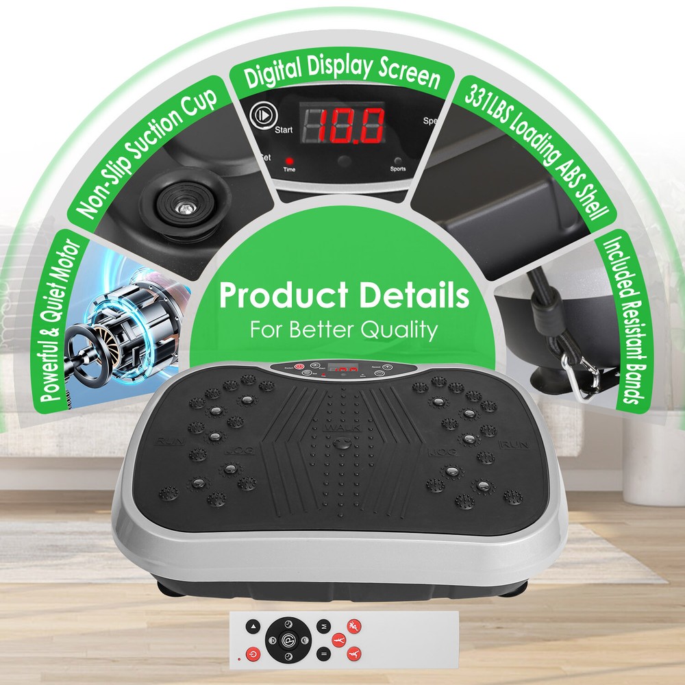 Vibration Plate Exercise Machine w/ Resistant Bands Remote Vibration Massager