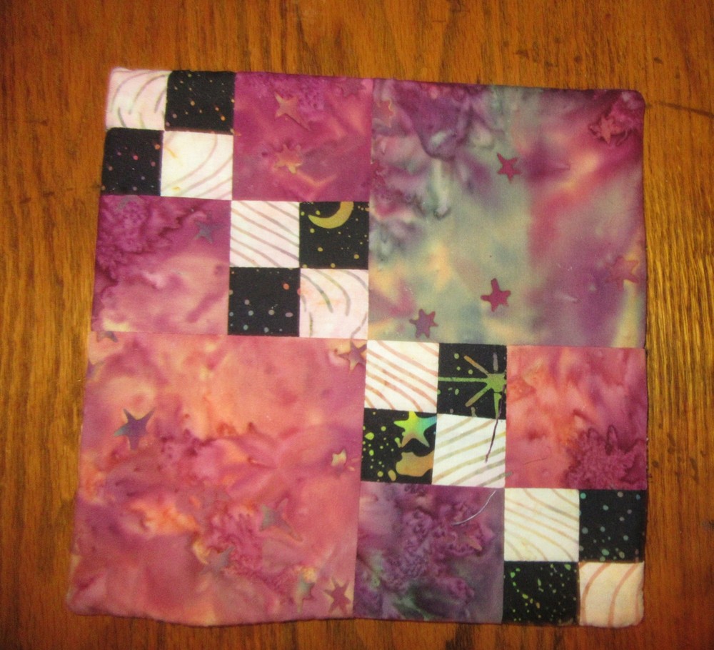 Pieced FOUR PATCH  DESIGN  Coffee Mug Rug ~HEAT RESISTANT BATTING ~Reversible