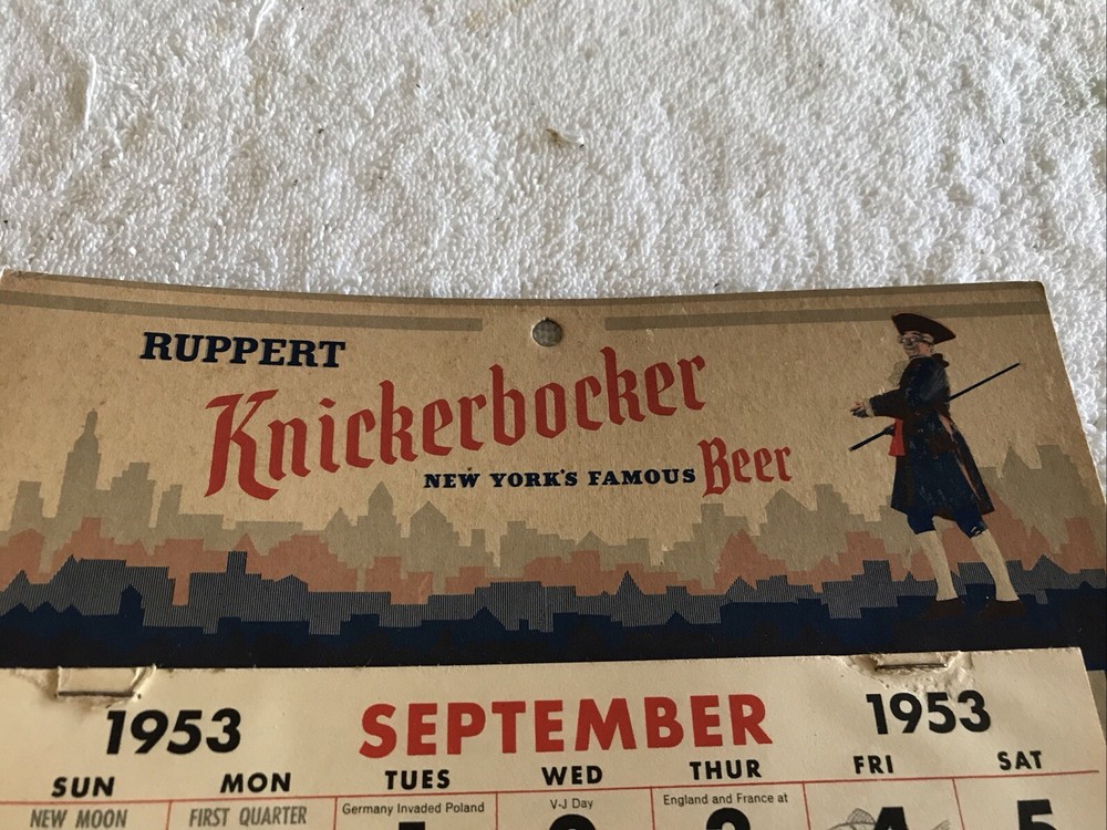 1953 KNICKERBOCKER BEER VINTAGE PARTIAL CALENDAR